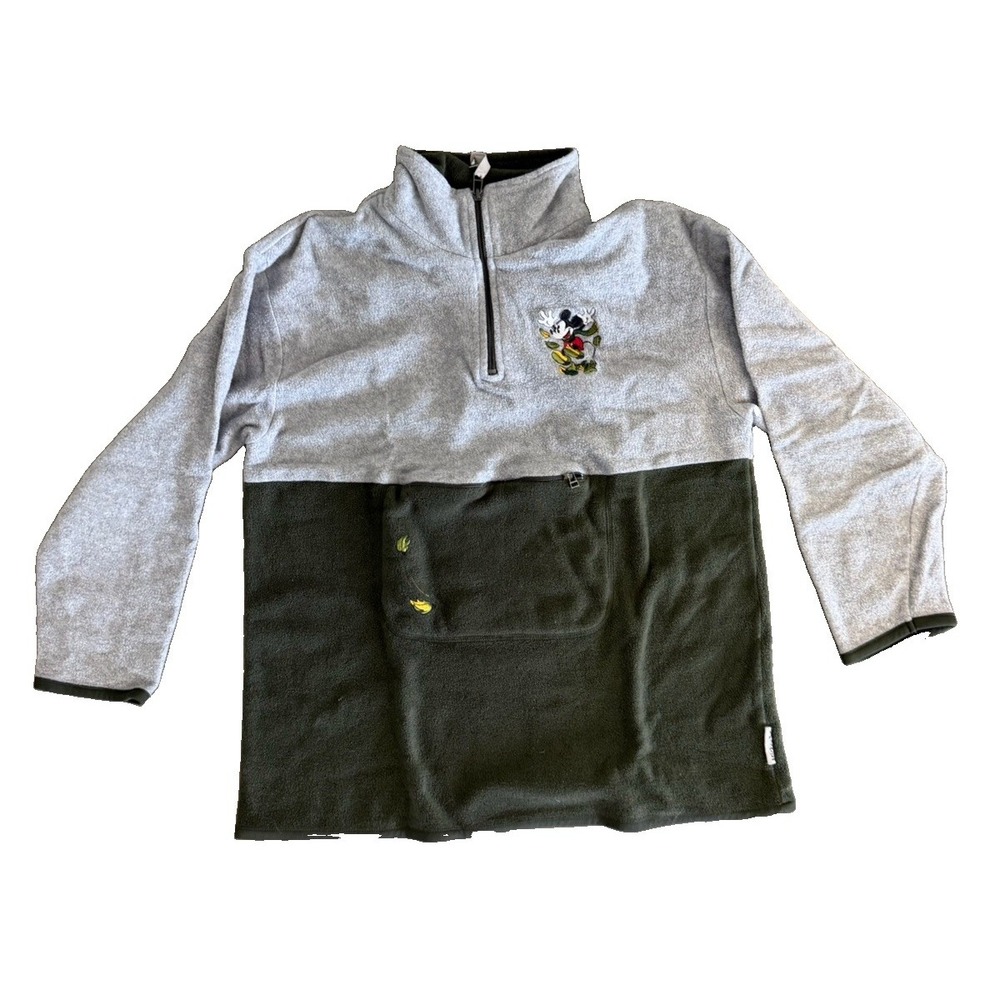 Mickey Unlimited Disney Size M Fleece Pullover Mickey Mouse Gray Green 1/4 Zip